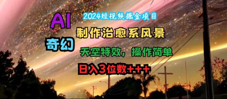 2024短视频掘金项目，AI制作治愈系风景，奇幻天空特效，操作简单，日入3位数【揭秘】 - 搞薯条网-搞薯条网