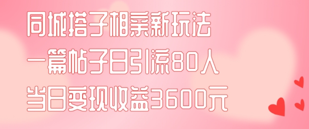 同城搭子相亲新玩法一篇帖子引流80人当日变现3600元(项目教程+实操教程)【揭秘】-路子网