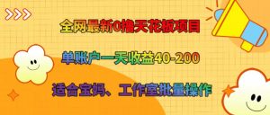 全网最新0撸天花板项目 单账户一天收益40-200 适合宝妈、工作室批量操作-搞薯条网