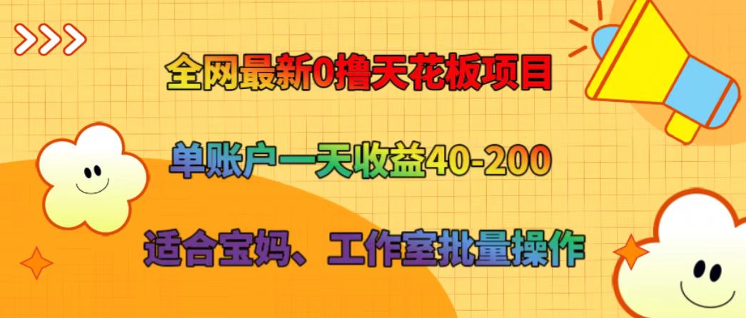 全网最新0撸天花板项目 单账户一天收益40-200 适合宝妈、工作室批量操作-森森项目库