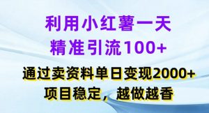 利用小红书一天精准引流100+，通过卖项目单日变现2k+，项目稳定，越做越香【揭秘】-搞薯条网