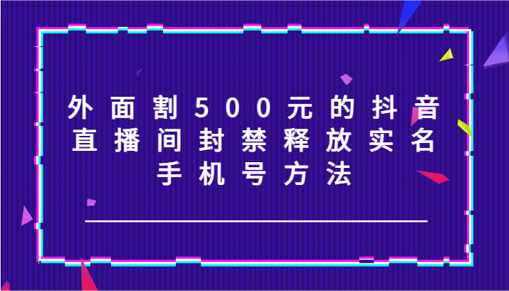 外面割500元的抖音直播间封禁释放实名/手机号方法！-森森项目库