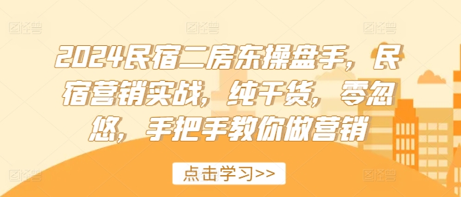 2024民宿二房东操盘手，民宿营销实战，纯干货，零忽悠，手把手教你做营销 - 搞薯条网-搞薯条网