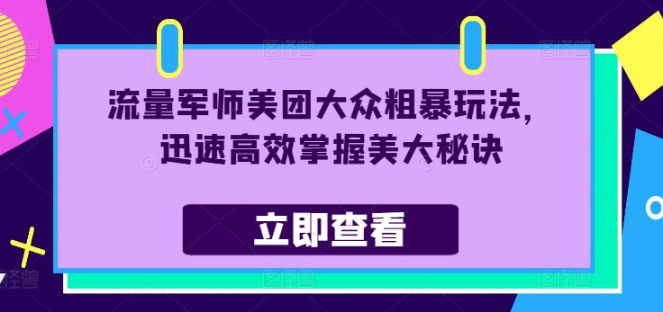 流量军师美团大众粗暴玩法，迅速高效掌握美大秘诀 - 搞薯条网-搞薯条网
