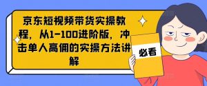 京东短视频带货实操教程,从1-100进阶版,冲击单人高佣的实操方法讲解-搞薯条网