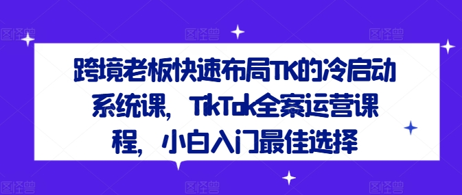 跨境老板快速布局TK的冷启动系统课，TikTok全案运营课程，小白入门最佳选择 - 搞薯条网-搞薯条网