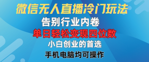 微信无人直播冷门玩法，告别行业内卷，单日轻松变现四位数，小白的创业首选【揭秘】-路子网