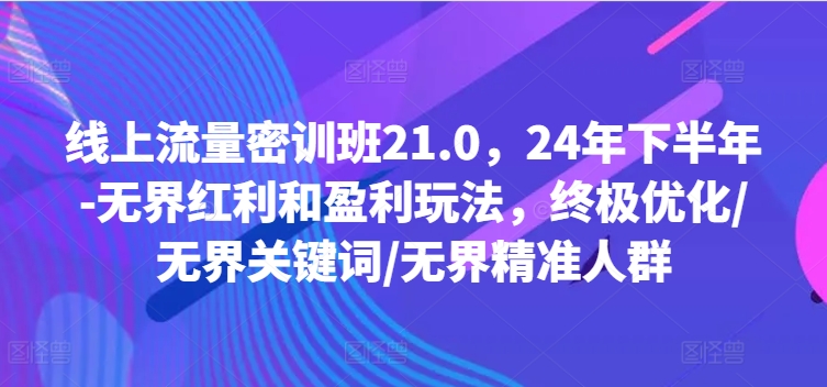 线上流量密训班21.0，24年下半年-无界红利和盈利玩法，终极优化/无界关键词/无界精准人群-森森项目库