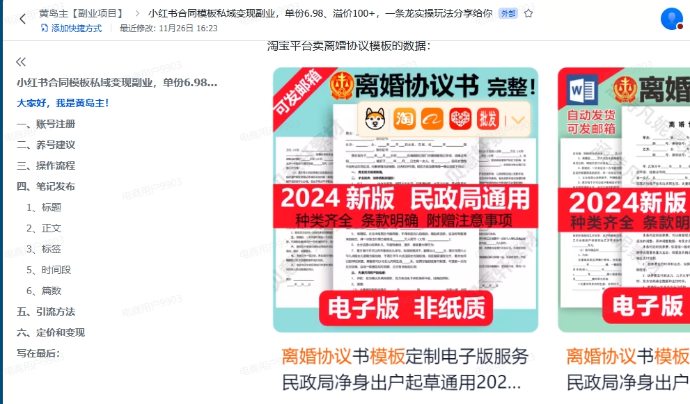 小红薯合同模板私域变现副业,单份6.98、溢价100+