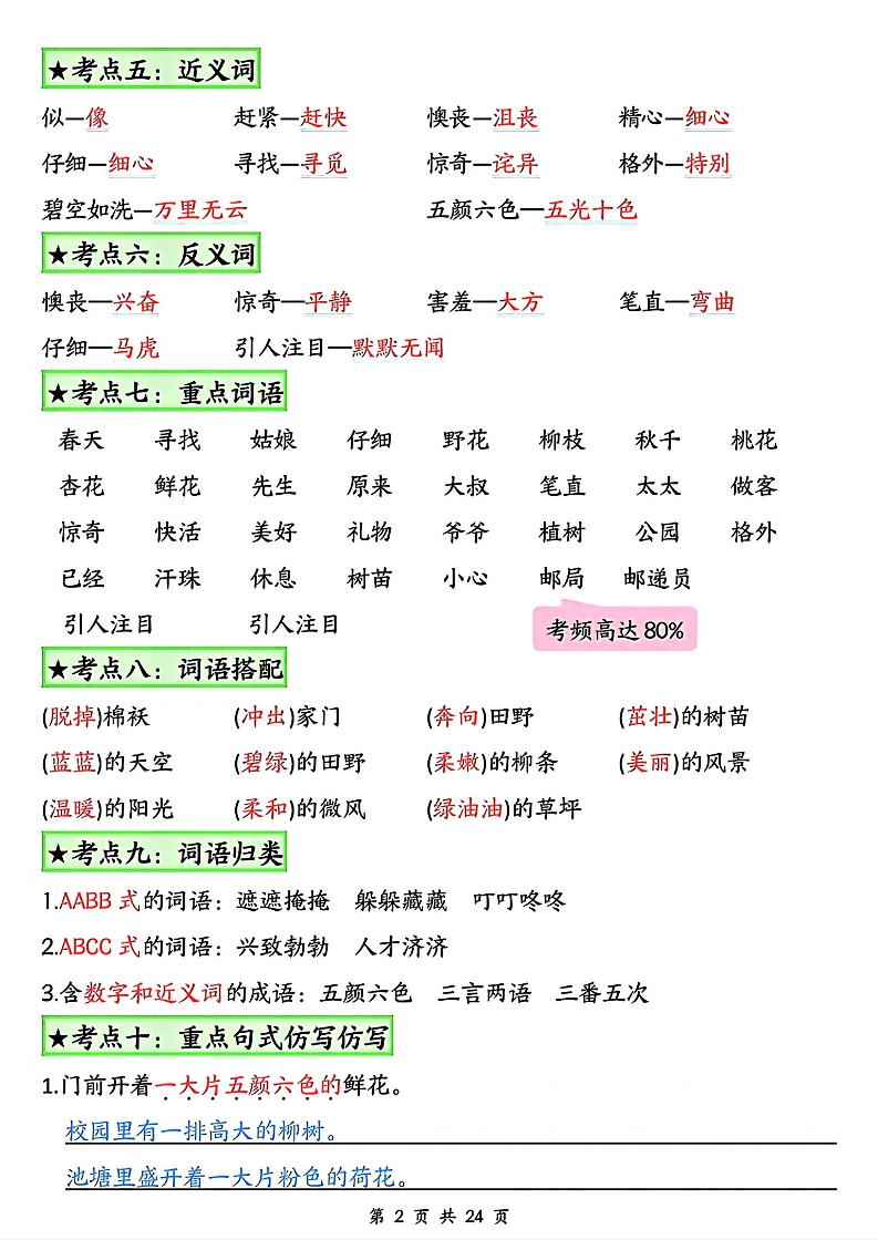 二年级下册语文1-8单元★高频考点总结_ - 搞薯条网-搞薯条网