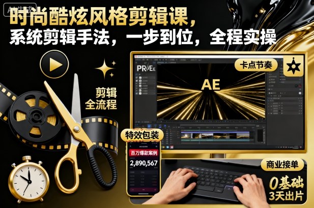 时尚酷炫风格剪辑课,系统剪辑手法,一步到位,全程实操-搞薯条网