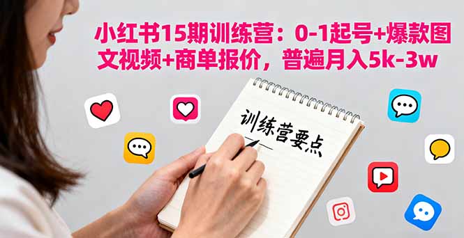 小红书15期训练营：0-1起号+爆款图文视频+商单报价，普遍月入5k-3w - 搞薯条网-搞薯条网