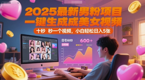 2025最新男粉项目，一键生成美女视频，日引600+色粉 十秒一个视频，小白轻松日入5张【揭秘】 - 搞薯条网-搞薯条网