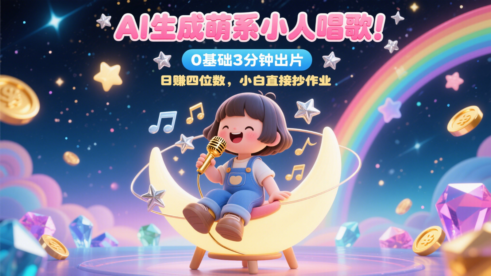 AI生成萌系小人唱歌！0基础3分钟出片，28个作品涨粉9万，日赚四位数，小白直接抄作业 - 搞薯条网-搞薯条网