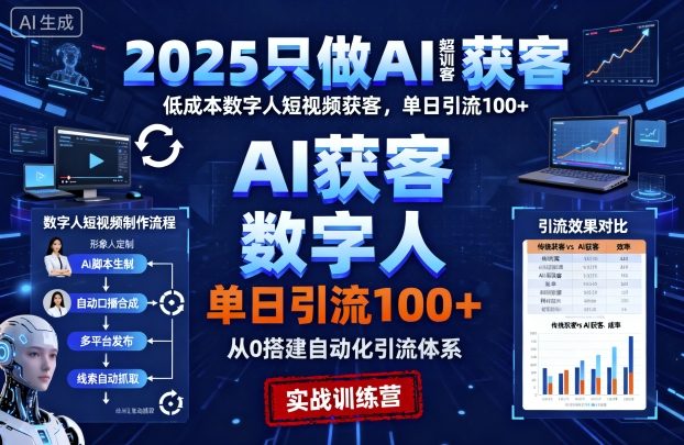 2025只做AI获客,AI超级获客实训营,低成本数字人短视频获客,单日引流100+-搞薯条网