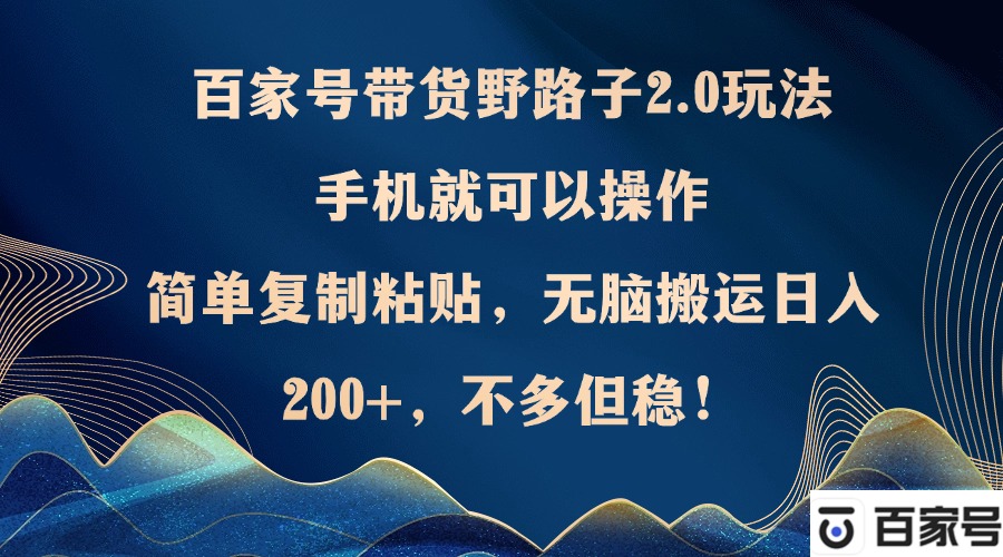 百家号带货野路子2.0玩法，手机就可以操作，简单复制粘贴，无脑搬运日… - 搞薯条网-搞薯条网
