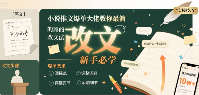 小说推文爆单大佬教你最简单的改文方法实操课，新手必学 - 搞薯条网-搞薯条网