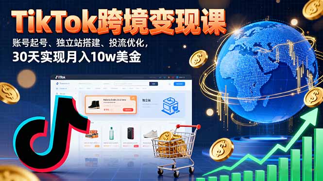 TikTok跨境变现课：账号起号、独立站搭建、投流优化，30天实现月入10w美金 - 搞薯条网-搞薯条网