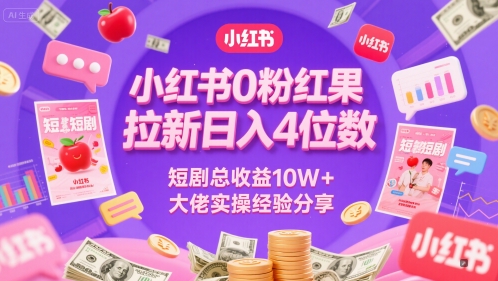 小红书0粉红果短剧拉新日入4位，数短剧总收益10W+大佬实操经验分享 - 搞薯条网-搞薯条网