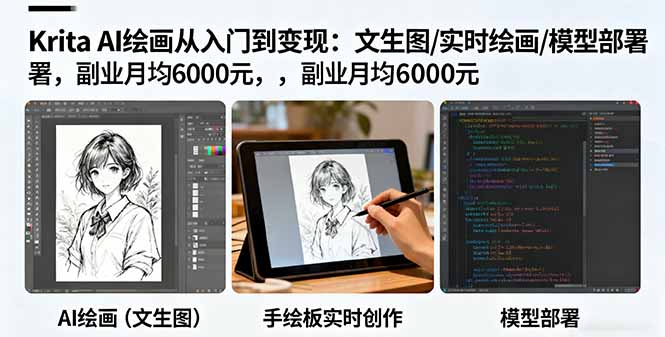 Krita AI绘画从入门到变现：文生图/实时绘画/模型部署，副业月均6000元 - 搞薯条网-搞薯条网