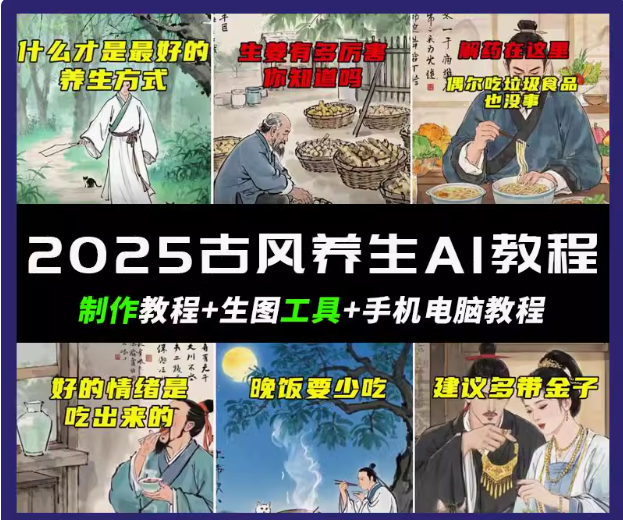 抖音AI古风养生视频教程日入五张 轻松涨粉 10W+ - 搞薯条网-搞薯条网