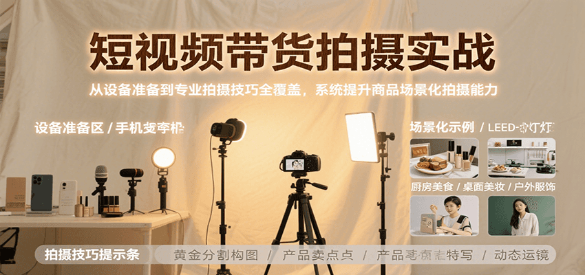 短视频带货拍摄实战，从设备准备到专业拍摄技巧全覆盖，系统提升商品场景化拍摄能力 - 搞薯条网-搞薯条网