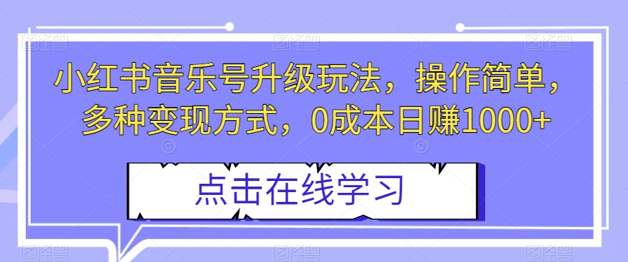 小红书音乐号升级玩法，操作简单，多种变现方式，0成本日赚1000+【揭秘】 - 搞薯条网-搞薯条网