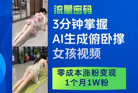 3分钟掌握AI生成俯卧撑女孩视频，零成本涨粉变现，1个月1W粉 - 搞薯条网-搞薯条网