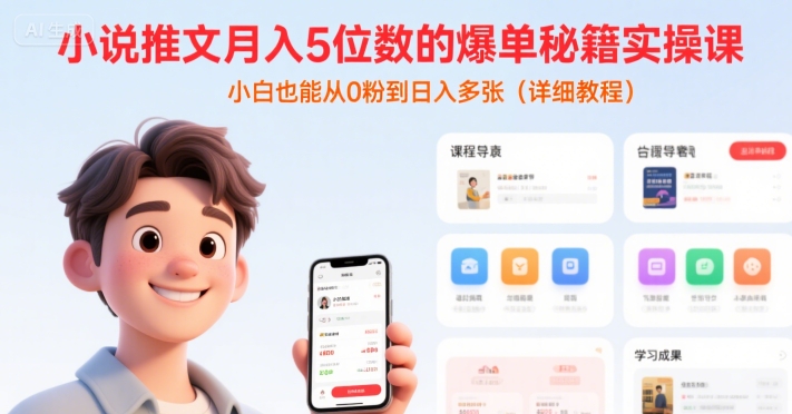 小说推文月入5位数的爆单秘籍实操课，，小白也能从0粉到日入多张(详细教程) - 搞薯条网-搞薯条网