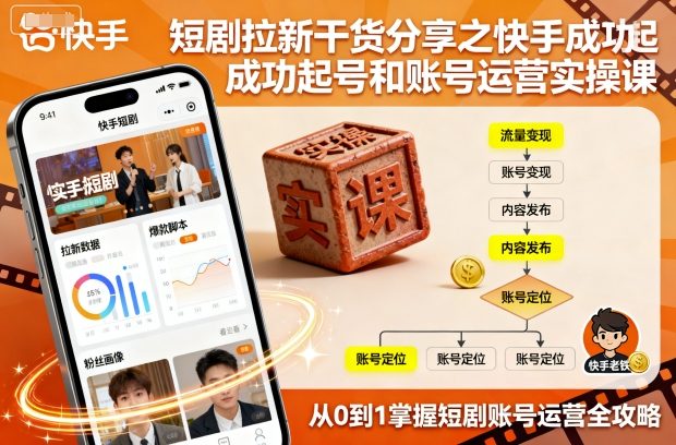 短剧拉新干货分享之快手成功起号和账号运营实操课 - 搞薯条网-搞薯条网