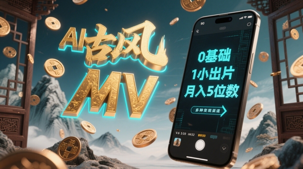 AI一键生成古风音乐MV，0剪辑基础1小时出片，多种变现渠道，一部手机月入5位数 - 搞薯条网-搞薯条网