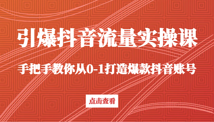 引爆抖音流量实操课，手把手教你从0-1打造爆款抖音账号(27节课) - 搞薯条网-搞薯条网