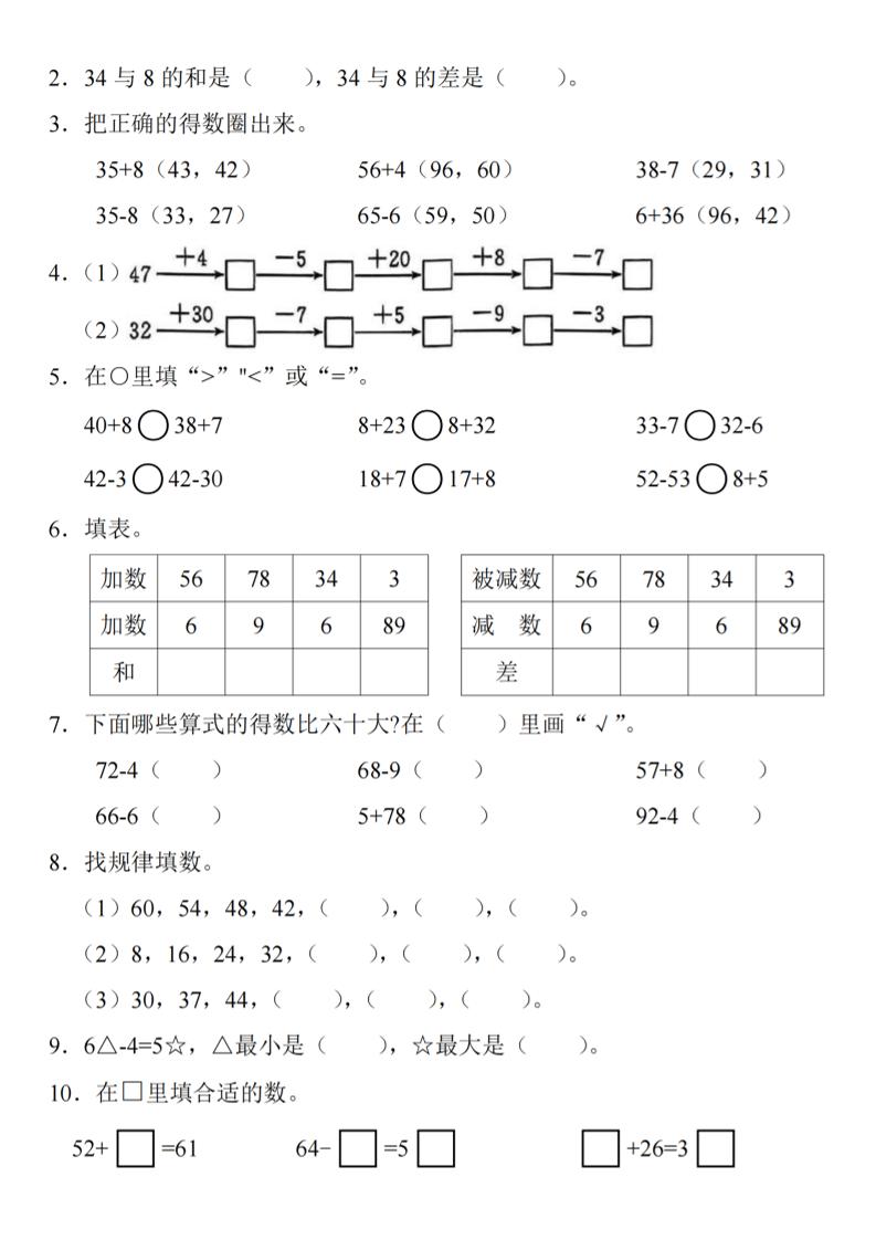 2025春一年级下册数学期中复习 - 搞薯条网-搞薯条网