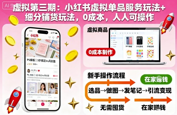 虚拟第三期:小红书虚拟单品服务玩法+细分铺货玩法,0成本,人人可操作-搞薯条网