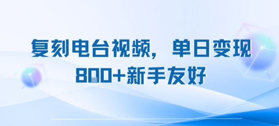 复刻电台视频，单日变现8张+新手友好，长期可做 - 搞薯条网-搞薯条网