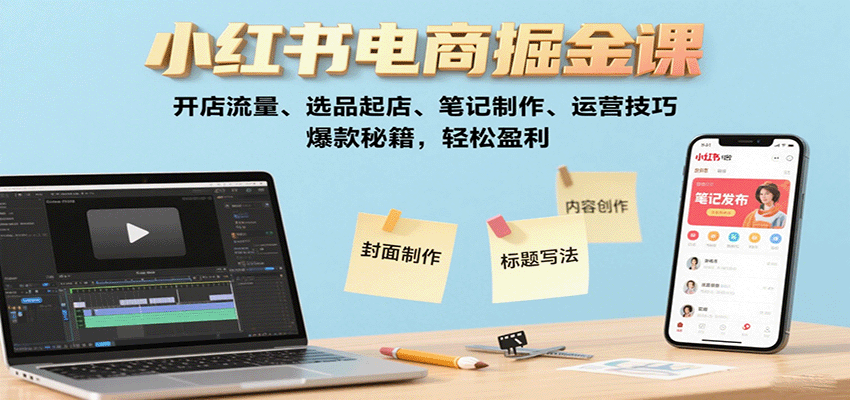 小红书电商掘金课：开店流量、选品起店、笔记制作、运营技巧，爆款秘籍，轻松盈利 - 搞薯条网-搞薯条网