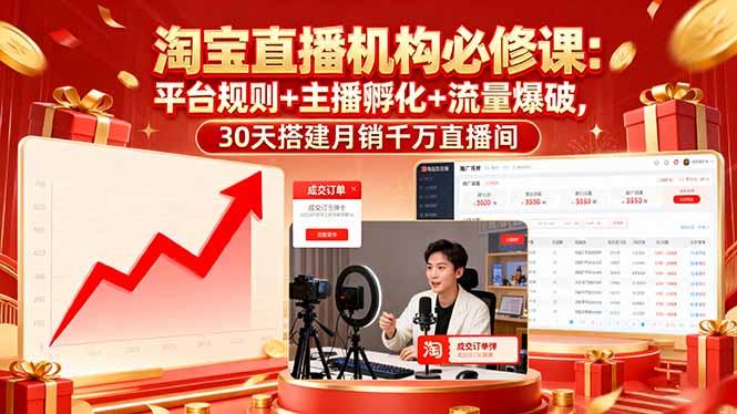 淘宝直播机构必修课：平台规则/主播孵化/流量爆破,30天搭建月销千万直播间 - 搞薯条网-搞薯条网
