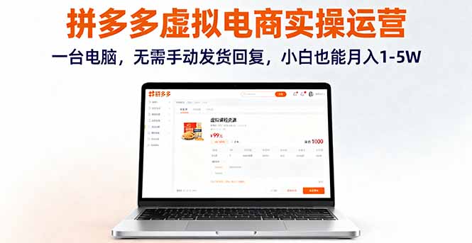 拼多多虚拟电商实操运营，一台电脑，无需手动发货回复，小白也能月入1-5W - 搞薯条网-搞薯条网
