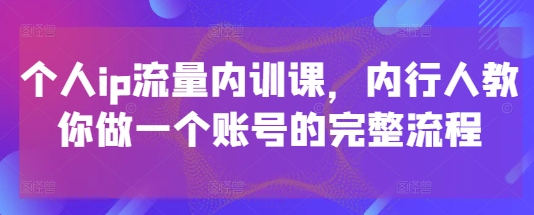个人ip流量内训课，内行人教你做一个账号的完整流程 - 搞薯条网-搞薯条网