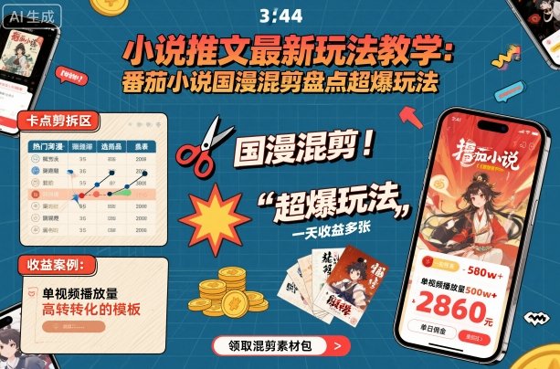 小说推文最新玩法教学，番茄小说国漫混剪盘点超爆玩法，全程干货，一天收益多张 - 搞薯条网-搞薯条网