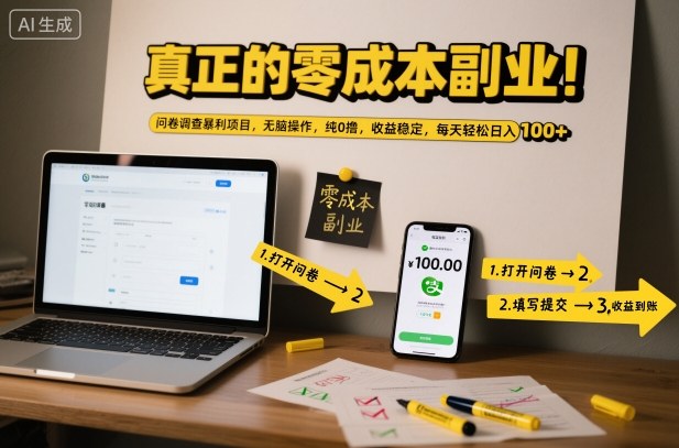 真正的零成本副业！问卷调查暴利项目，无脑操作，纯0撸，收益稳定，每天轻松日入100+【揭秘】-搞薯条网