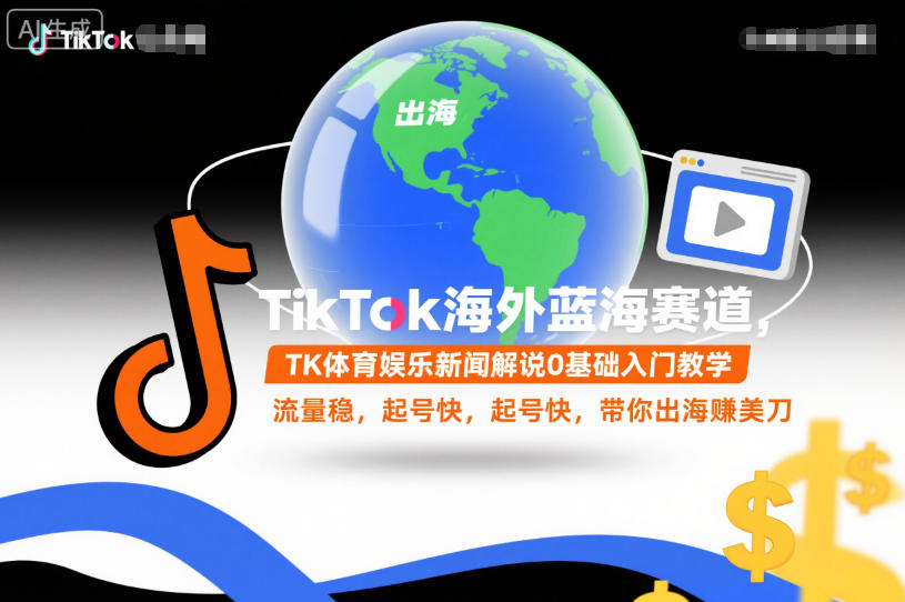 TikTok海外蓝海赛道，TK体育娱乐新闻解说0基础入门教学，流量稳，起号快，带你出海賺美刀-搞薯条网