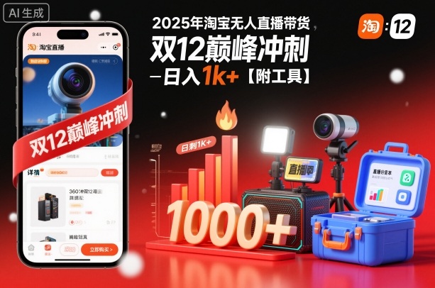2025年淘宝无人直播带货，冲刺双12，日入1k+【附工具】【揭秘】-搞薯条网