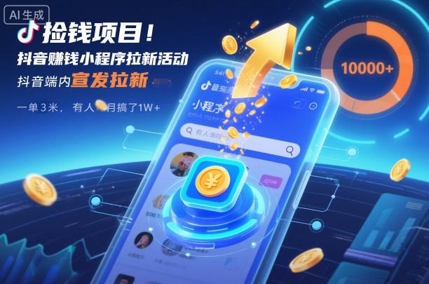 捡钱项目！抖音賺钱小程序拉新活动，抖音端内宣发拉新，一单3米，有人半个月搞了1W+-搞薯条网