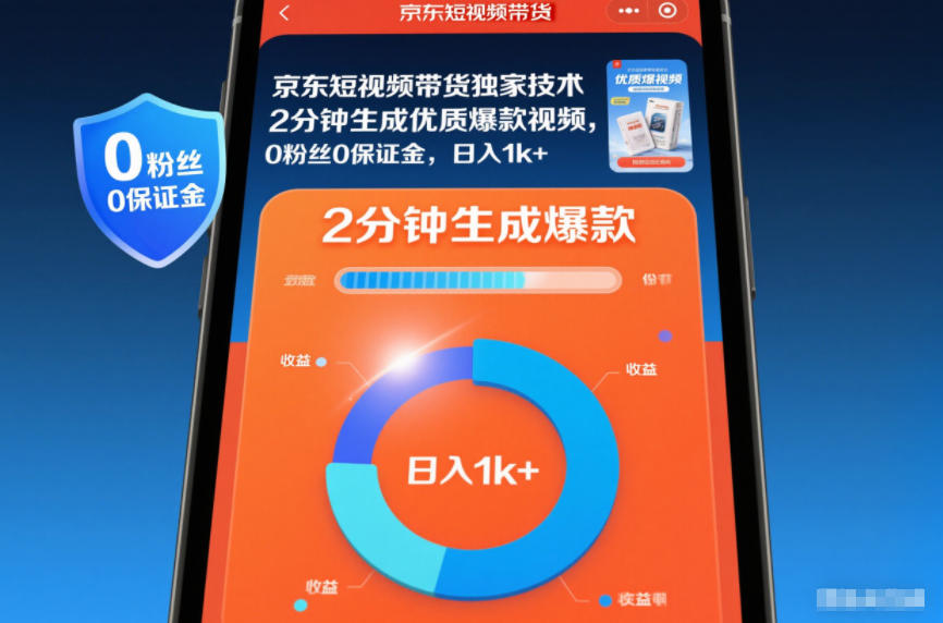 京东短视频带货独家技术,2分钟生成一条优质爆款视频,0粉丝0保证金,日入1k+【揭秘】-搞薯条网