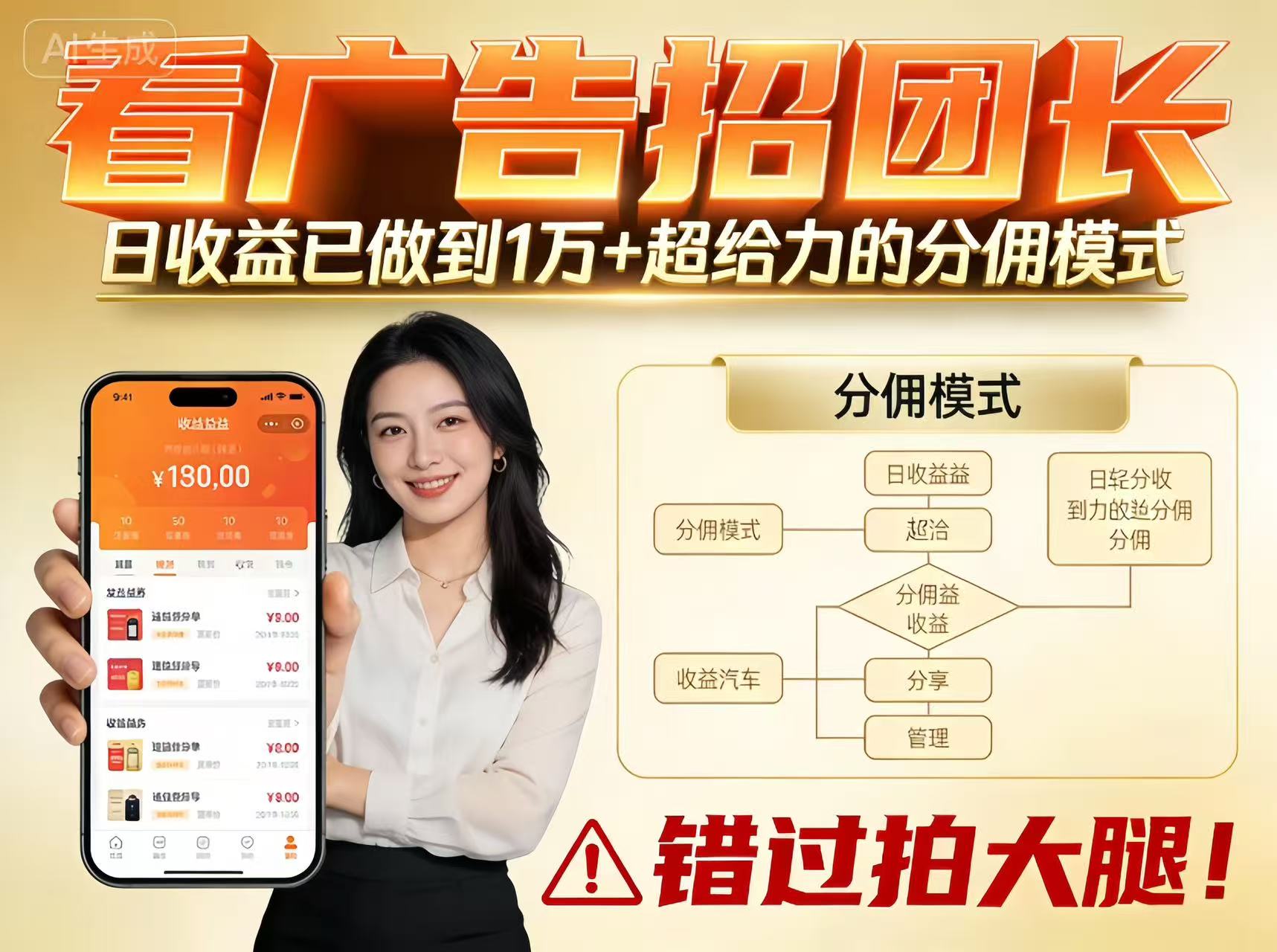 看广告招团长，团队收益已做到日入1万，分佣模式超给力，错过拍大腿-搞薯条网