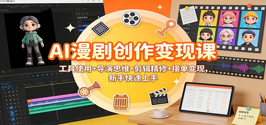 AI漫剧创作变现课:工具使用+导演思维+剪辑精修+接单变现,新手快速上手-搞薯条网