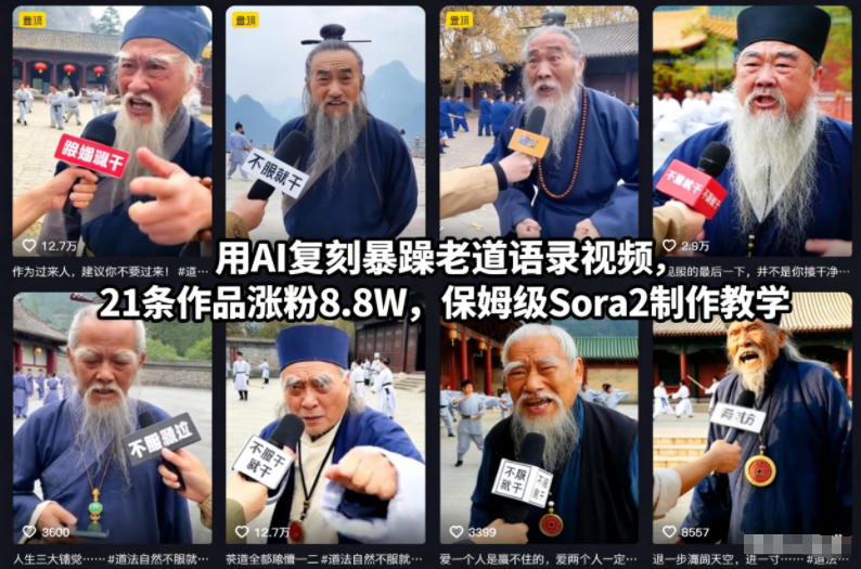 用AI复刻暴躁老道语录视频，21条作品涨粉8.8W，保姆级Sora2制作教学-搞薯条网