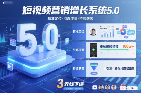 短视频营销增长系统5.0,精准定位-引爆流量-持续获客,3天线下课(音频+图片)-搞薯条网
