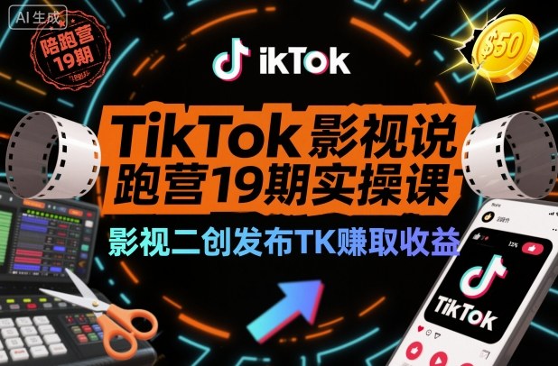 TikTok影视解说陪跑营19期实操课,影视二创发布TK賺取收益,万播收益50美金(更新)-搞薯条网